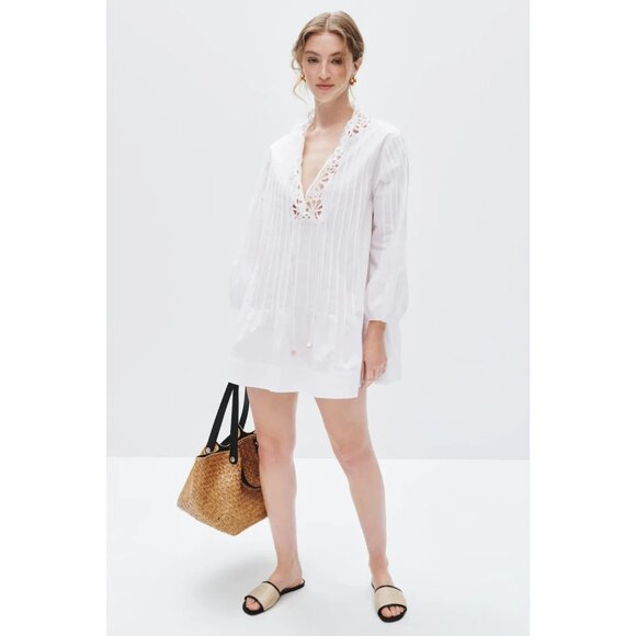 Sandro Cotton Lace Trim Mini Dress Size 6 (Retails $441) - Picture 4 of 11